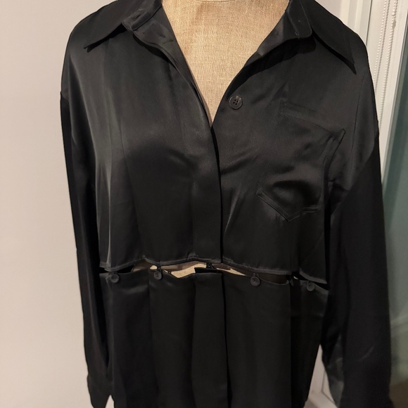 Nanushka Maxon Black Slip Satin Blouse in Black Size Large - Picture 1 of 8